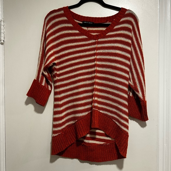 Women’s Small Cable & Gage Cream/ Burnt Orange Striped Airy Knit Pullover. - Picture 8 of 12
